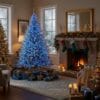 8Ft Flocked Prelit Blue Christmas Tree with Blue LED Lights Multifunction