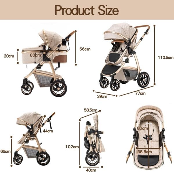 Gcarebb 3 in 1 Prams Travel System, Pushchair with Height