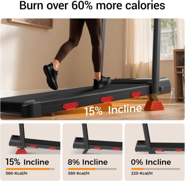 15% Incline Walking Pad with 3.0HP Under Desk Treadmill,159KG, 95x40cm Belt