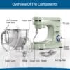 Vospeed Stand Mixer,5 Quarts 8-Speed 1000W Tilt-Head Food Mixer