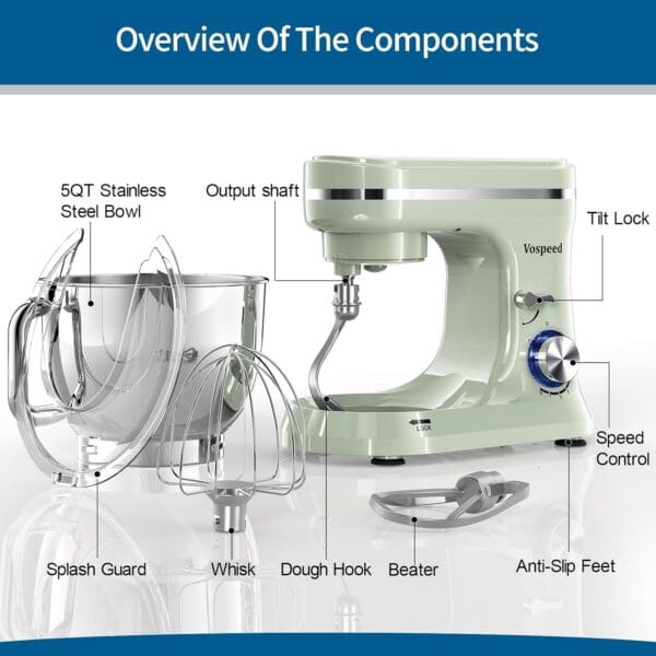 Vospeed Stand Mixer,5 Quarts 8-Speed 1000W Tilt-Head Food Mixer