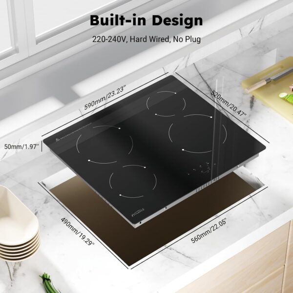 Electric Ceramic Hob 60cm, 4 Zone Built-in Ceramic Cooktop with Touch Control