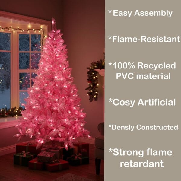 71UnQvInX-L._AC_SL1500_ 8Ft Flocked Prelit Pink Christmas Tree with Pink LED Lights Multifunction