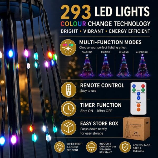 71VkNnEiGOL._AC_SL1254_ 6ft (180cm) LED Christmas Tree Outdoor Indoor Decoration, 293 Colour Changing Lights