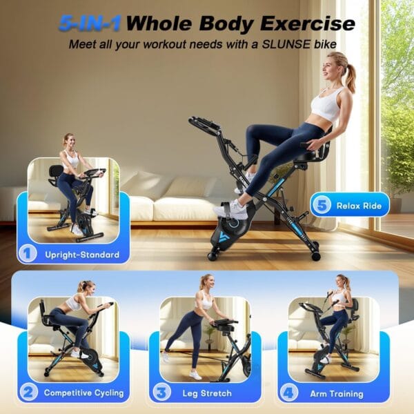Exercise Bike, 5-in-1 Quiet Folding Exercise Bikes for Home Use