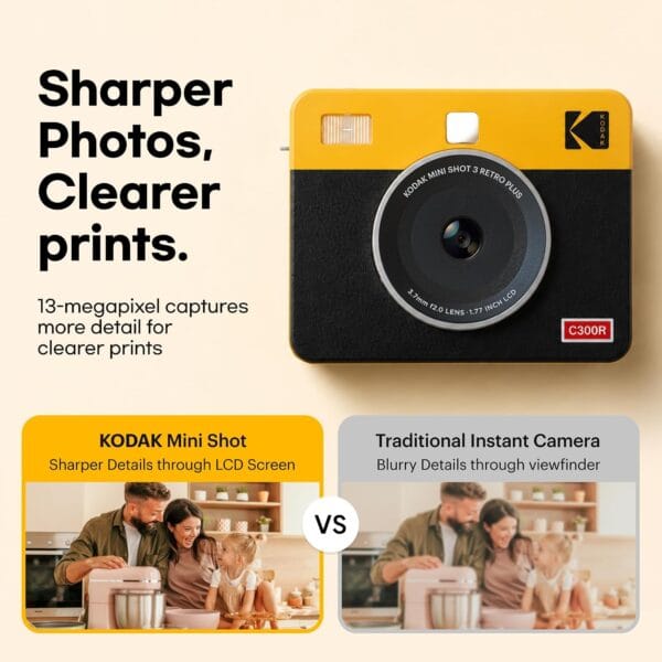 71WEND7KRxL._AC_SL1500_ KODAK Mini Shot 3 Retro 3x3 Instant Camera, Photo Printer, 38 Sheet, Yellow
