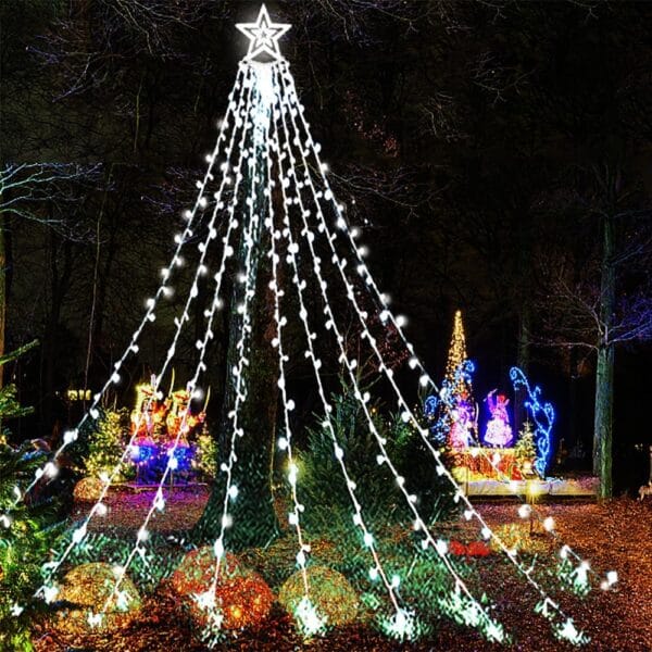 Kwaiffeo Christmas Decorations Outside, 12.6FT 350 LED 8 Modes Star Christmas Lights Outdoor