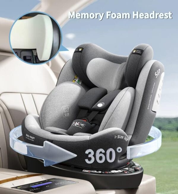 Heekin 360 Spin Baby Car Seat ISOFIX+Top Tether 0-12 Years R129 Grey