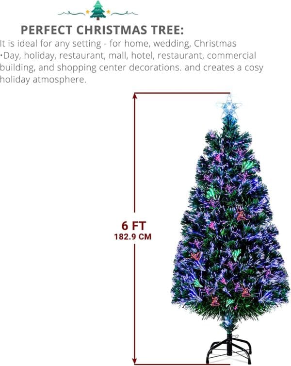 6ft Fibre Optic Christmas Tree Indoor Xmas Decoration, Green