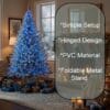 8Ft Flocked Prelit Blue Christmas Tree with Blue LED Lights Multifunction