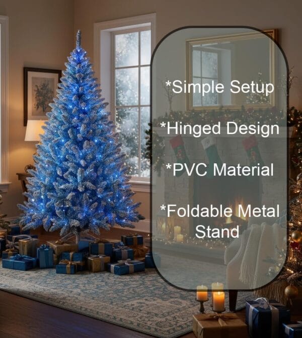 8Ft Flocked Prelit Blue Christmas Tree with Blue LED Lights Multifunction