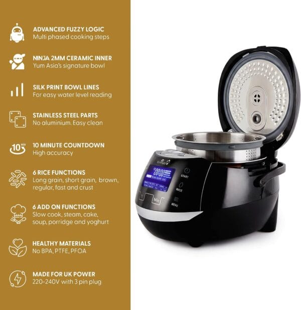 71a0eoy09pL._AC_SL1500_ Yum Asia Sakura Rice Cooker - Black and Silver - 8 Cups