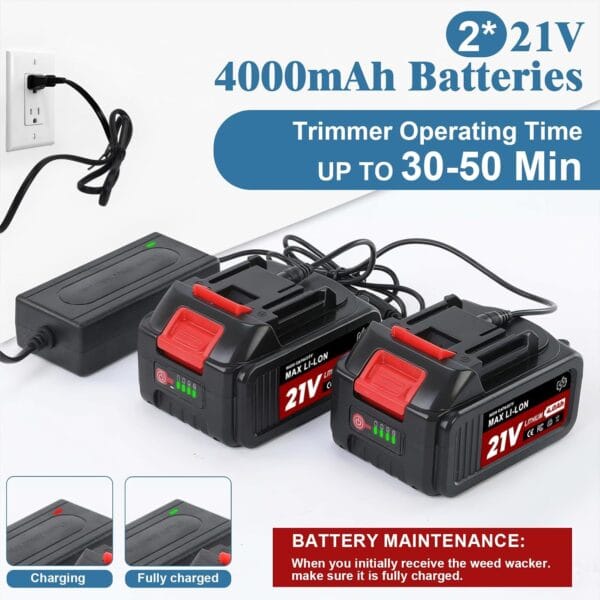 Cordless Strimmer, Garden Strimmer Cordless with Weed Brush and 2 x 4.0Ah Battery