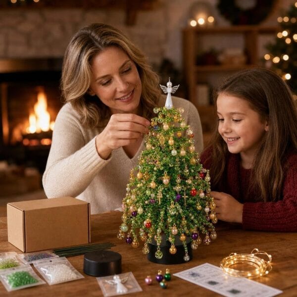 DIY Beaded Christmas Tree Kit with Lights, 3D Holiday Craft Set