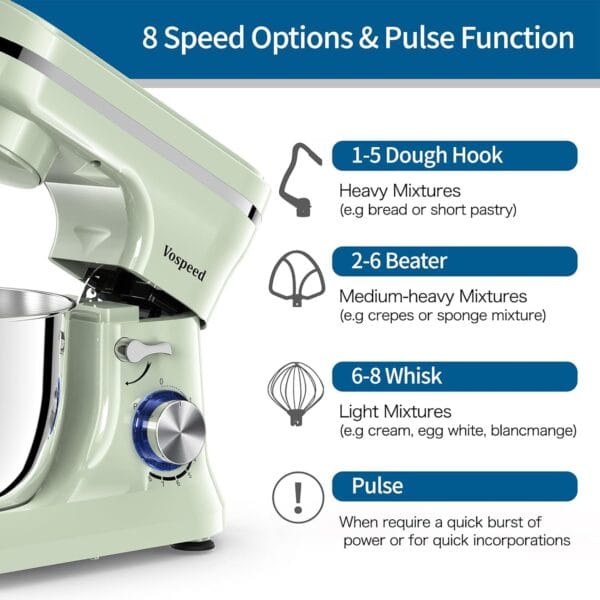 Vospeed Stand Mixer,5 Quarts 8-Speed 1000W Tilt-Head Food Mixer