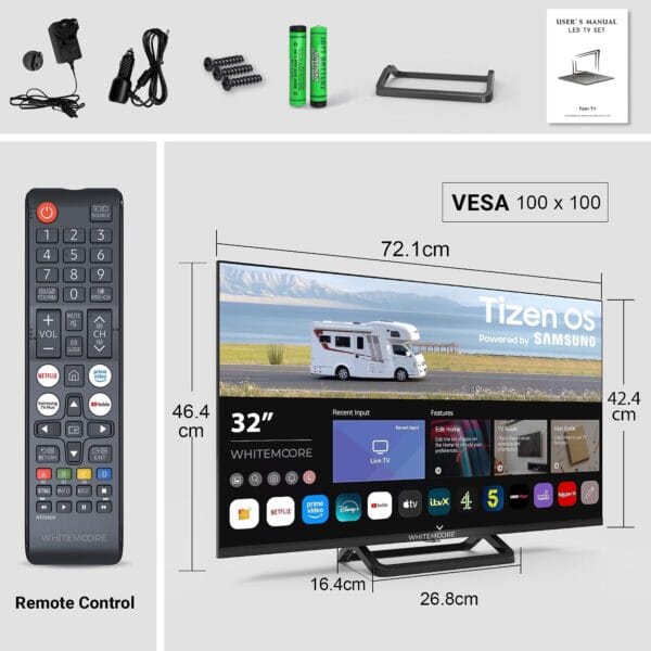 32" Smart 12V TV, 12V/24V Traveller LED TV, Samsung Tizen OS
