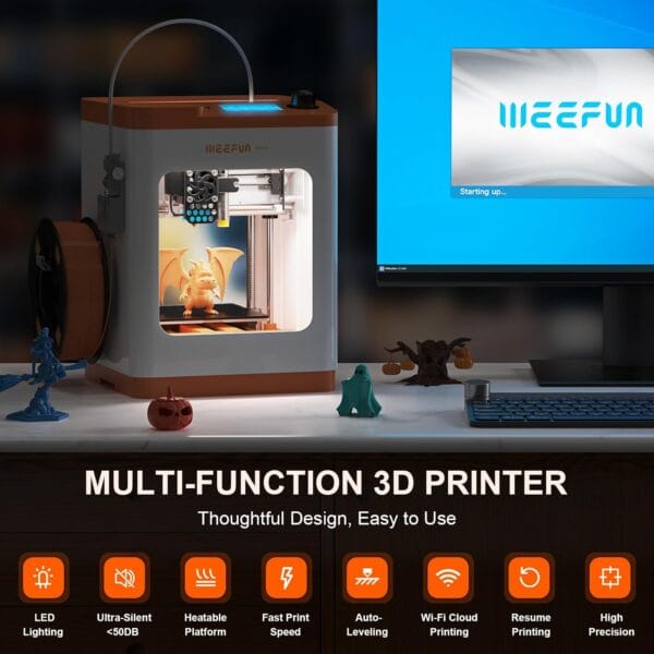 WEEFUN TINA2S 3D Printer Kit with 4 Color Silk PLA Filament Set Bundle for Beginners and Kids
