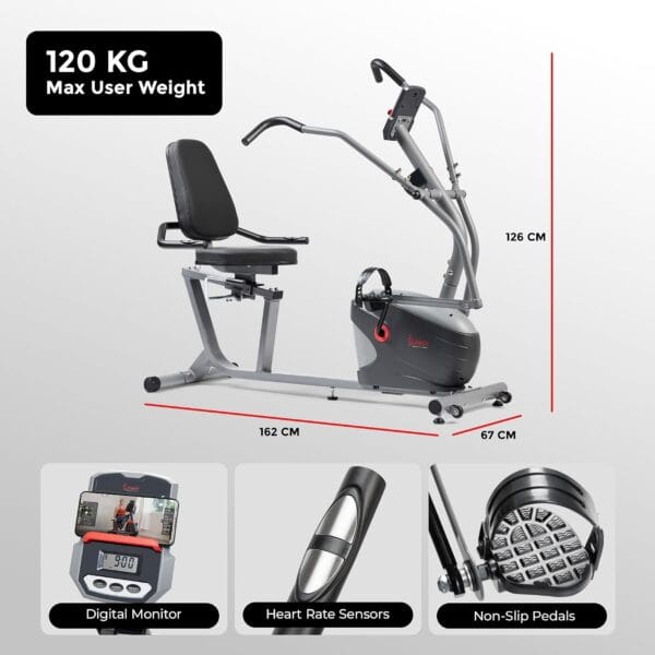 Sunny Health & Fitness Smart Recumbent Cross Trainer for Full-Body Exercise