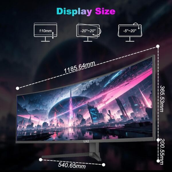 LXZ 49 Inch Curved Gaming Monitor 165Hz, 5120 x 1440P DQHD Ultrawide Curved Monitor 1500R