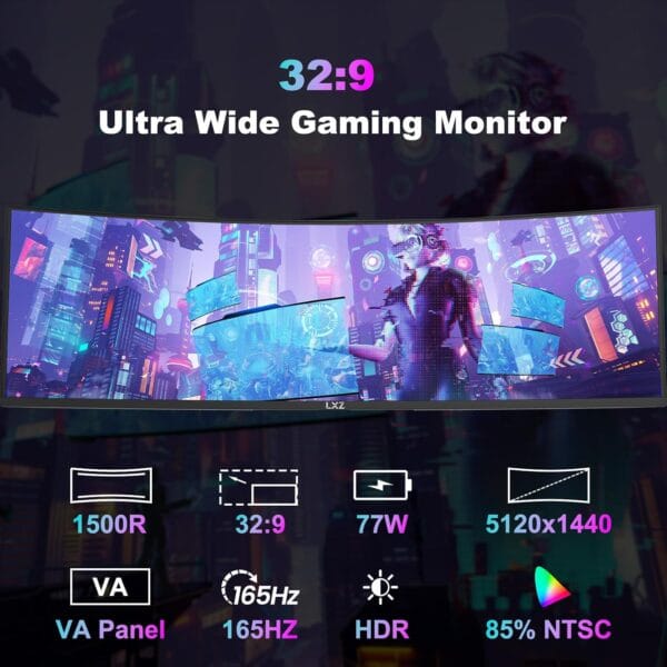 LXZ 49 Inch Curved Gaming Monitor 165Hz, 5120 x 1440P DQHD Ultrawide Curved Monitor 1500R