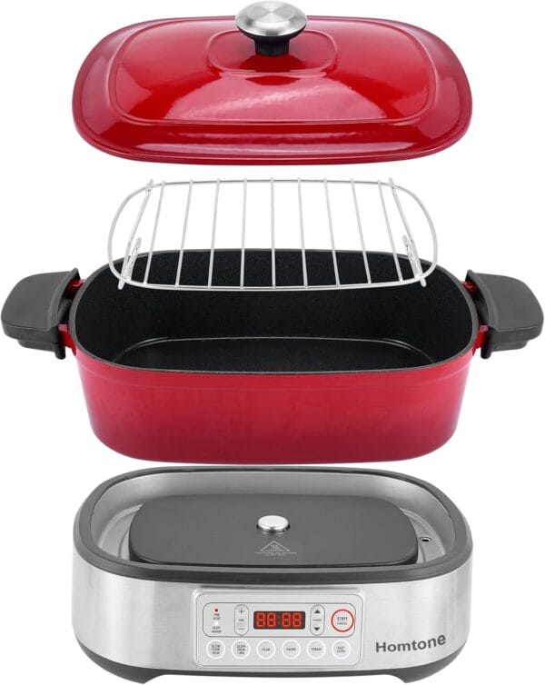Homtone Slow Cooker Electric 6-in-1, 5.5L/4.8 qt Multicooker Red
