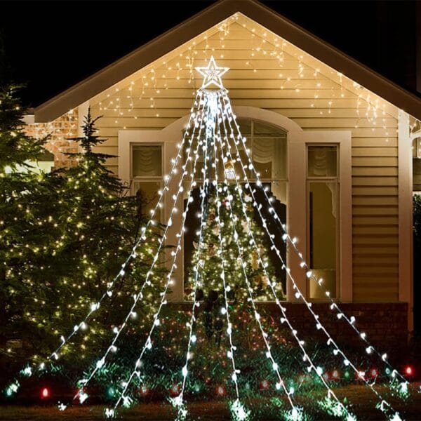 Kwaiffeo Christmas Decorations Outside, 12.6FT 350 LED 8 Modes Star Christmas Lights Outdoor