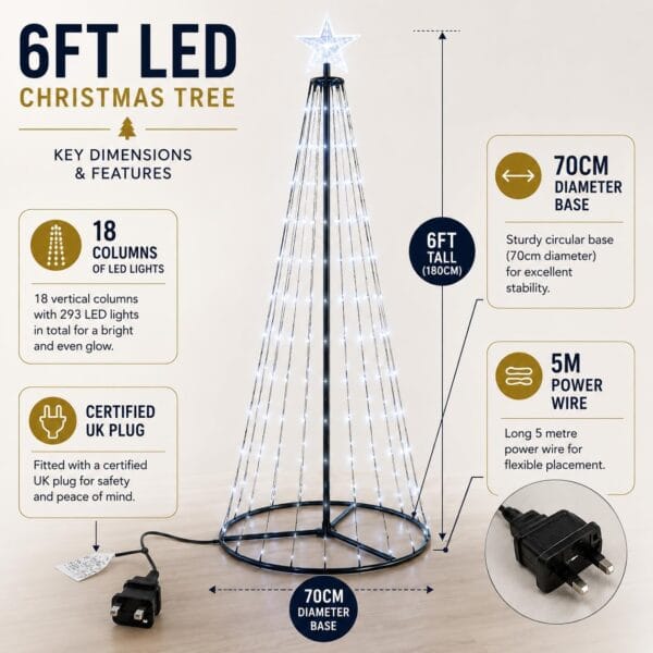 71kTtw4CTgL._AC_SL1254_ 6ft (180cm) LED Christmas Tree Outdoor Indoor Decoration, 293 Colour Changing Lights