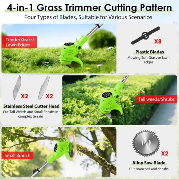 Cordless Garden Strimmers,Electric Cordless 21v Grass Strimmer with 2 X 2000mAh Battery