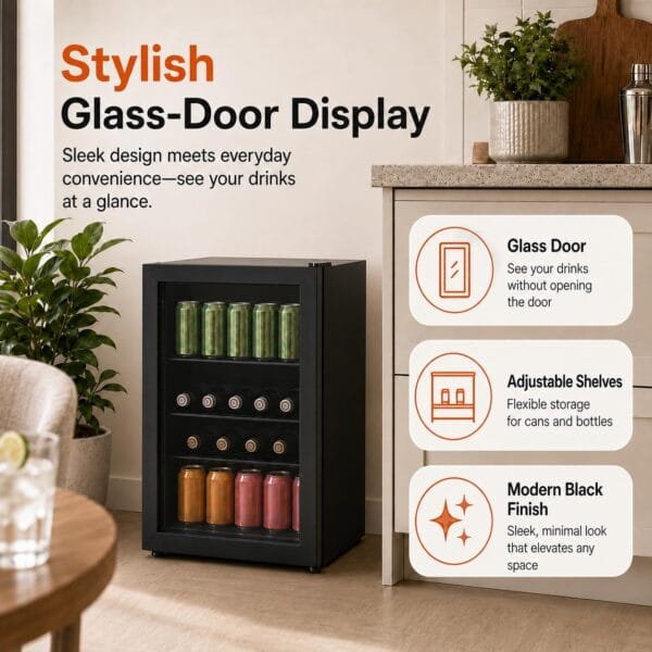 Cookology 70L Under-Counter Drinks Fridge - Beer & Wine Storage - Black [Energy Class F]