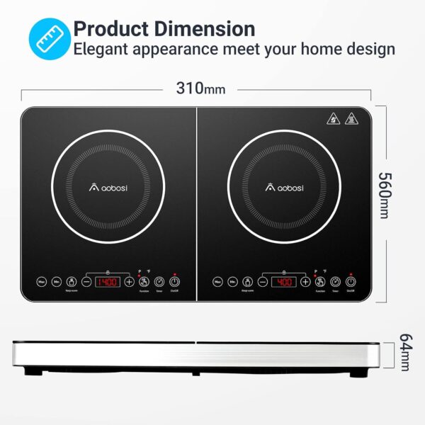 Aobosi Double Induction Hob,Induction Hobs with Black Glass Panel Body