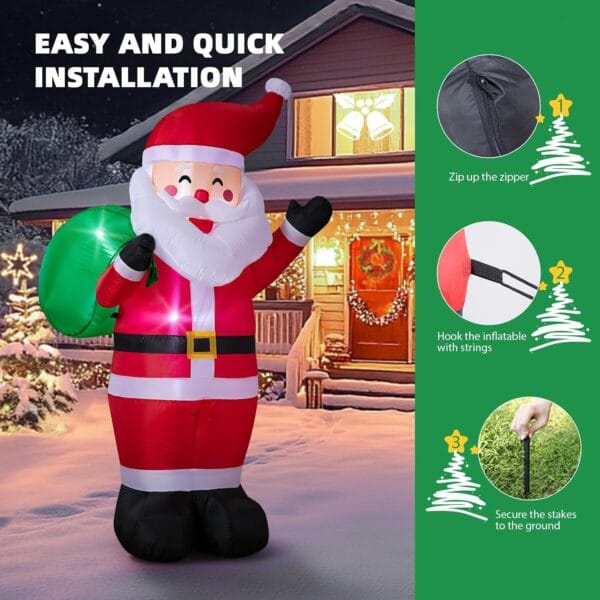 6FT Christmas Inflatable Santa Outdoor Decoration with LED Lights