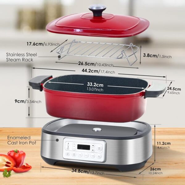 Homtone Slow Cooker Electric 6-in-1, 5.5L/4.8 qt Multicooker Red