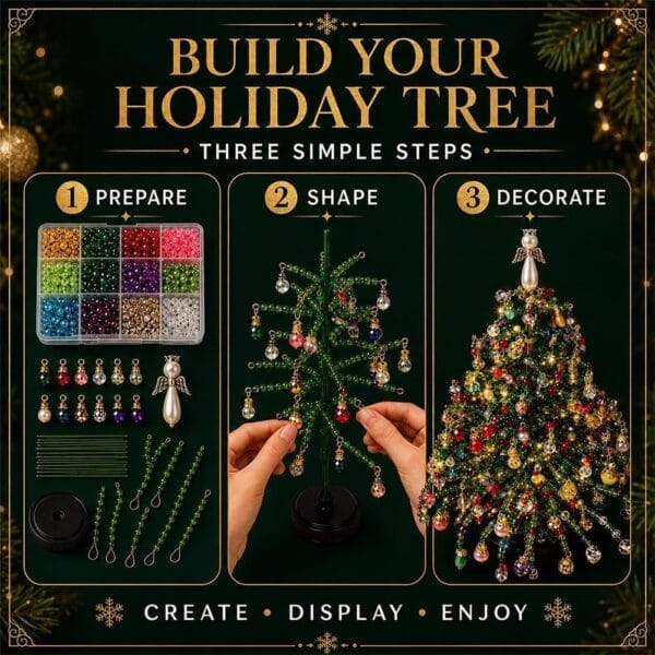 DIY Beaded Christmas Tree Kit with Lights, 3D Holiday Craft Set