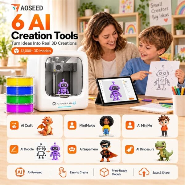 AI-Powered 3D Printer for Kids, AI Design App, Huge Toy Library
