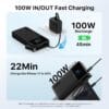 JUOVI 222W Power Bank 25000mAh with Detachable USB C Cable