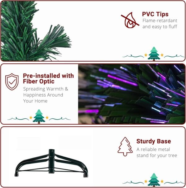 6ft Fibre Optic Christmas Tree Indoor Xmas Decoration, Green