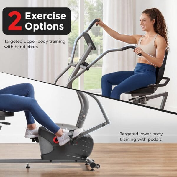 Sunny Health & Fitness Smart Recumbent Cross Trainer for Full-Body Exercise