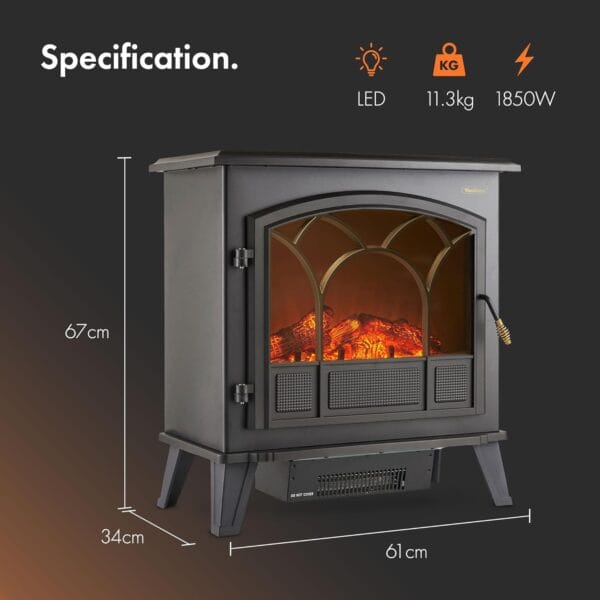 VonHaus Electric Log Burner 1850W – 2 Heat Settings – Black