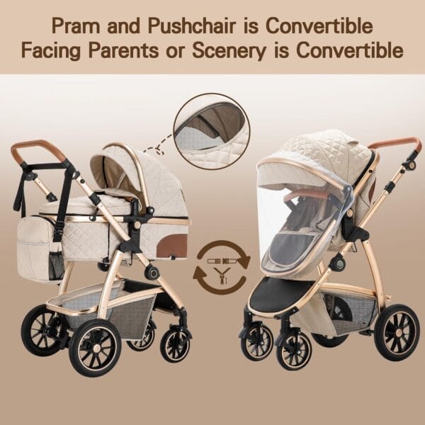 Gcarebb 3 in 1 Prams Travel System, Pushchair with Height