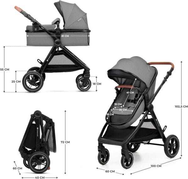 Kinderkraft ESME 3-in-1 Travel System with Mink PRO I-Size Car Seat, Grey