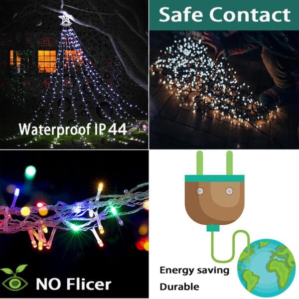 Kwaiffeo Christmas Decorations Outside, 12.6FT 350 LED 8 Modes Star Christmas Lights Outdoor