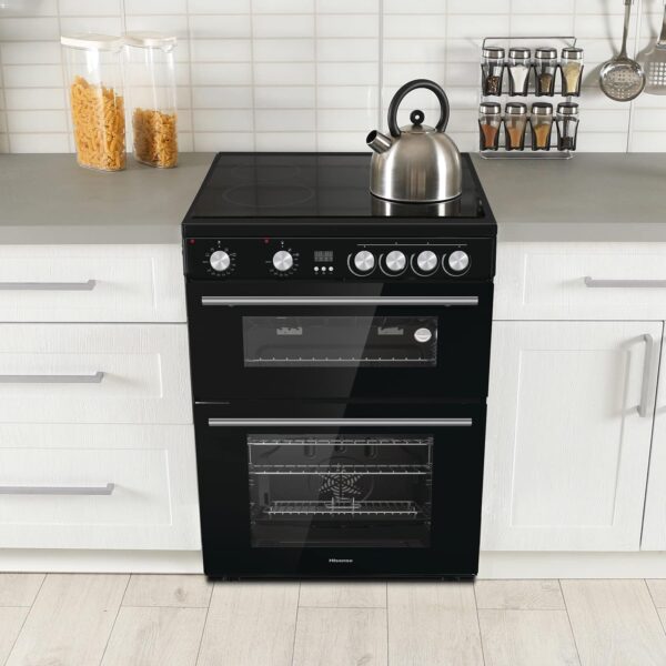 Hisense HDE3211BBUK 60cm Electric Cooker with Ceramic Hob-Black , A Rated Double Oven [Energy Class A]