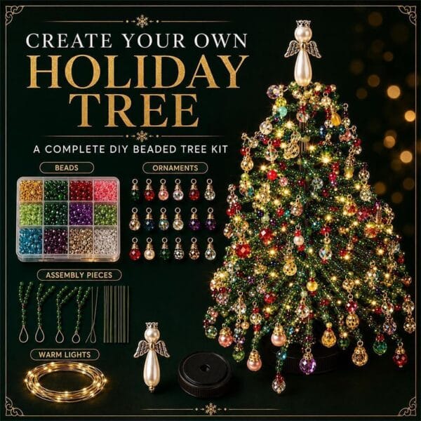 DIY Beaded Christmas Tree Kit with Lights, 3D Holiday Craft Set