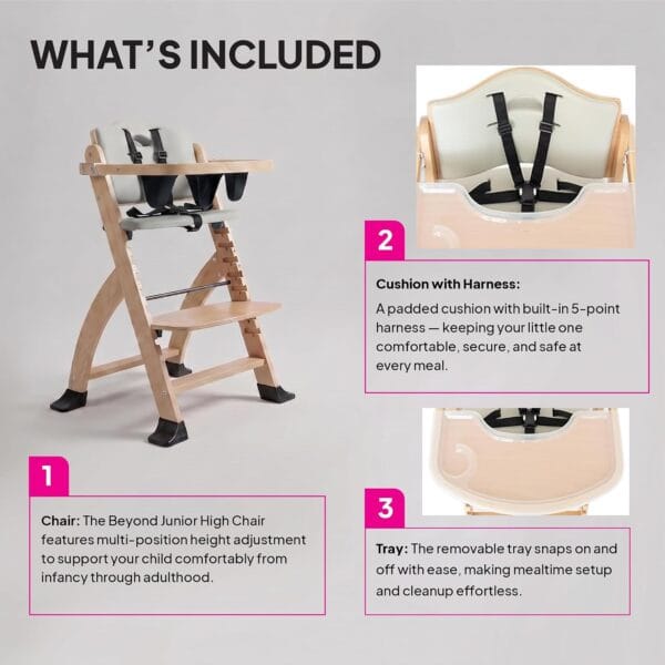 Abiie Beyond Junior Wooden High Chair with Tray - Adjustable and Convertible High Chair for Babies and Toddlers