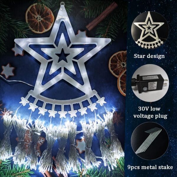 Kwaiffeo Christmas Decorations Outside, 12.6FT 350 LED 8 Modes Star Christmas Lights Outdoor