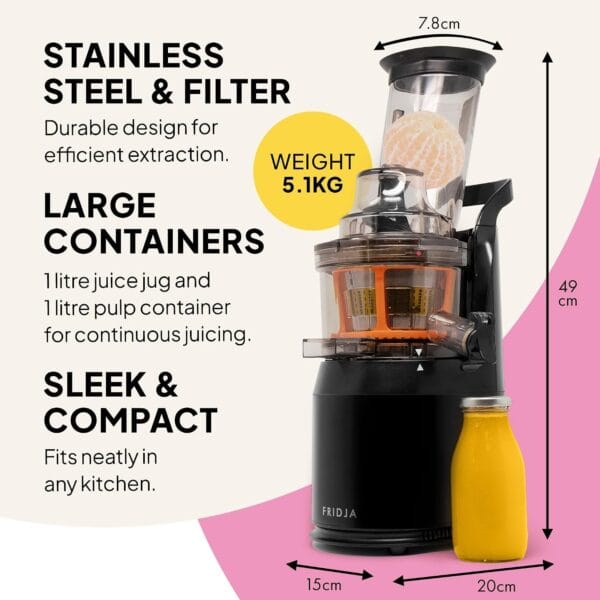 Fridja f1900 Cold Press Juicer, 240W Slow Juicer, 78mm Chute, BPA-Free