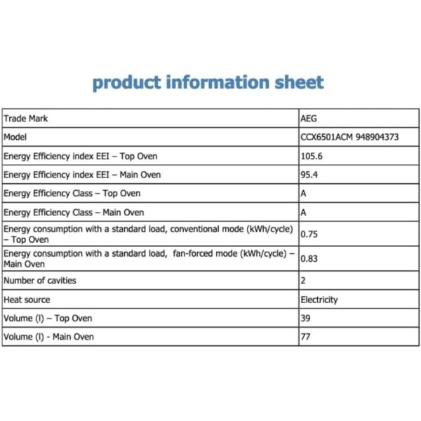 AEG 5000 Double Cavity Cooker, Ceramic Hob, CCX6501ACM, Stainless Steel [Energy Class A]