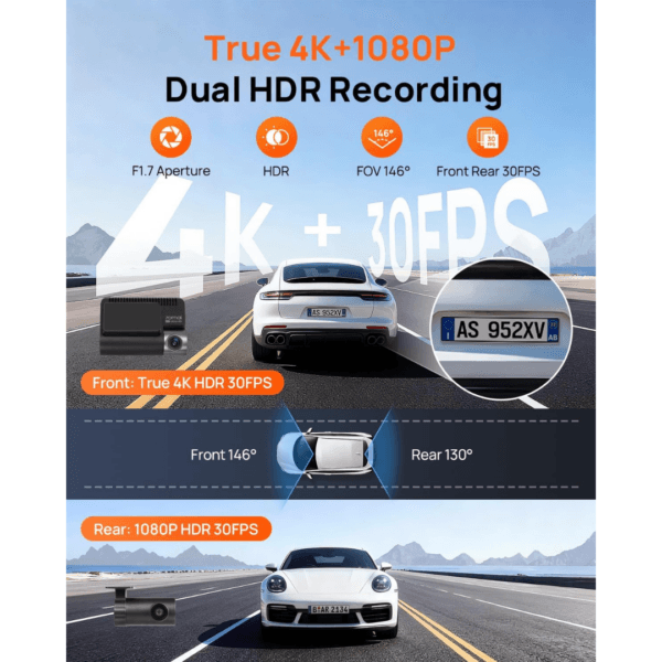 70mai 4K Dash Cam Front and Rear A810S, 4K+1080P Dual STARVIS 2, HDR Car Dash Cam with Night Vision