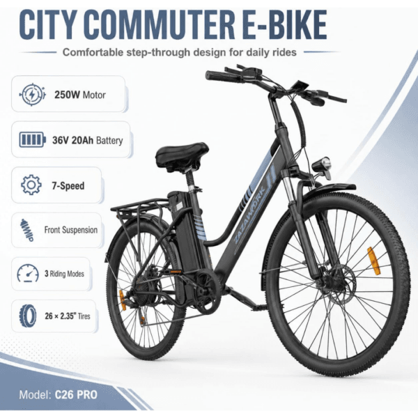E Bikes for Men Adults, 250W Electric Bike with 39nm Torque