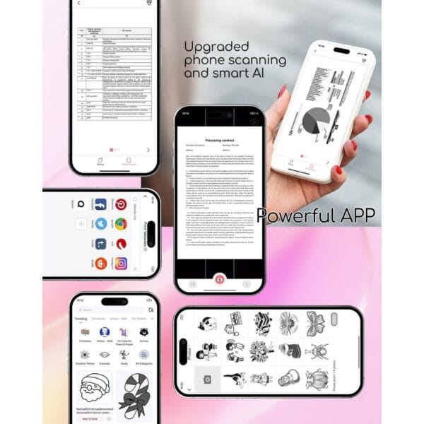 Portable Thermal Printer A4 Inkless Wireless Bluetooth Small Mobile - Pink